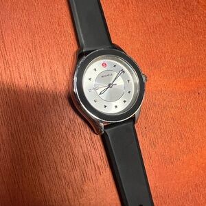 Michele Classic Leather silver watch